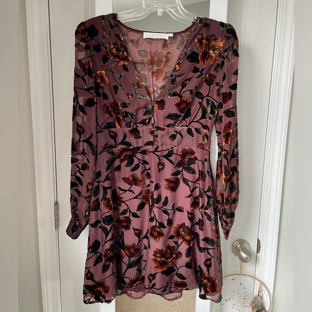 ASTR The Label Velvet Floral Long Sleeve Size Small Mini Dress